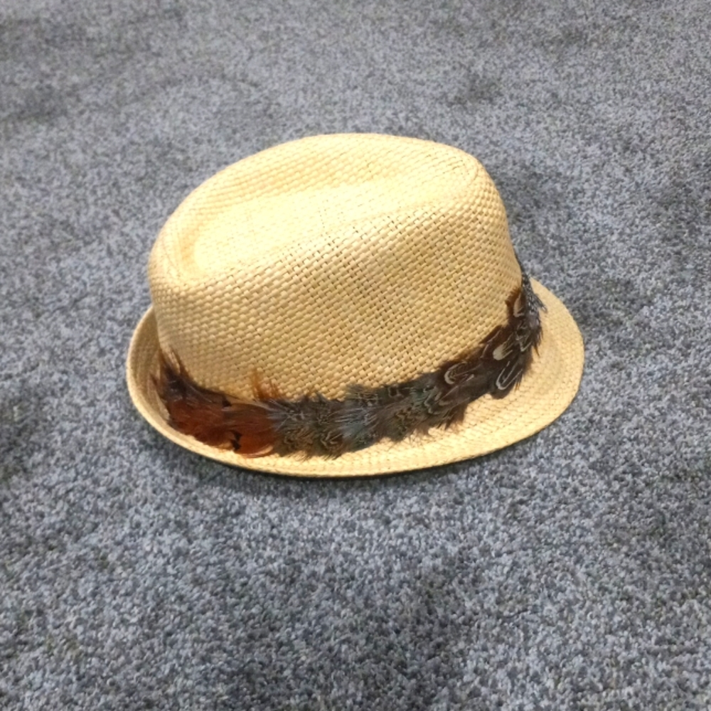 Stylish Feather Trimmed Panama Triby Fedora Straw Hat